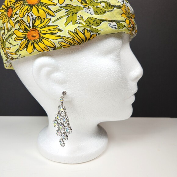 Bling Rhinestone Earrings AB Flower Drop Chandeliers 2.75 in. Pagent Prom - Picture 6 of 7